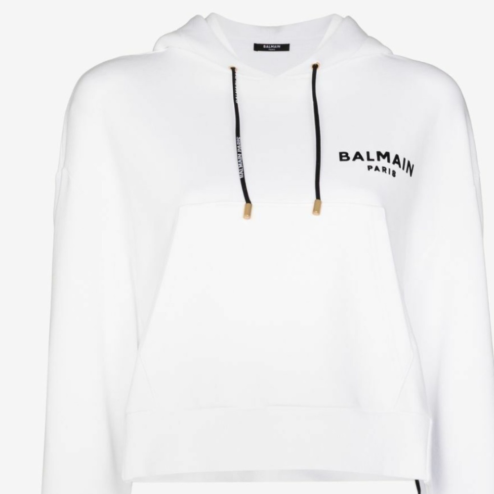 BALMAIN logo-print cropped hoodie